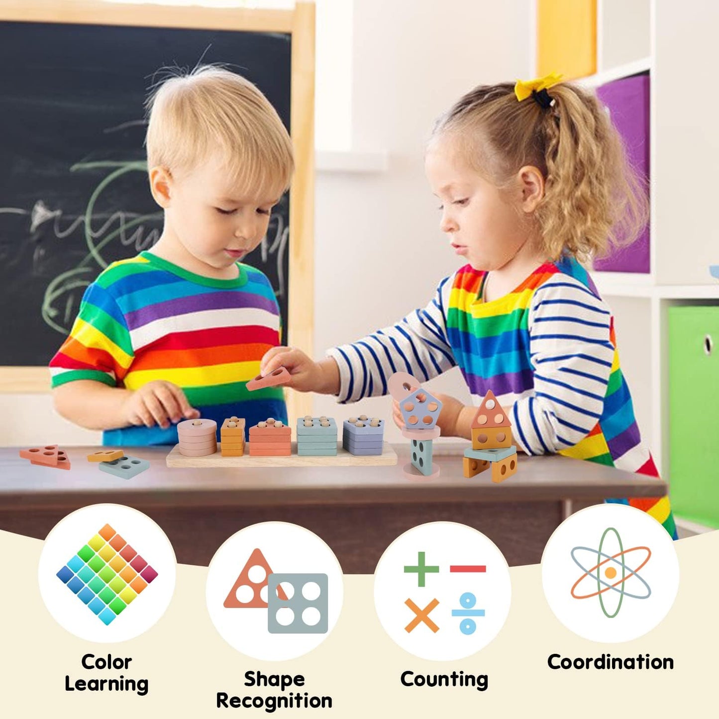 Joozmui Holz Montessori Spielzeug – Motorik & Sortieren für Babys ab 1 Jahr